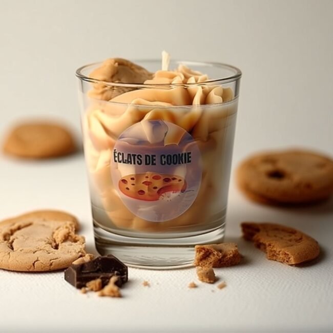 mise en scene bougie artisanale gourmande muri eclats de cookie