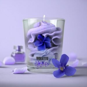mise en scene bougie artisanale gourmande muri violette
