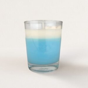 Bougie Fleur de Coton 200 ml vue de dos, cire bleue et blanche, ambiance cocooning